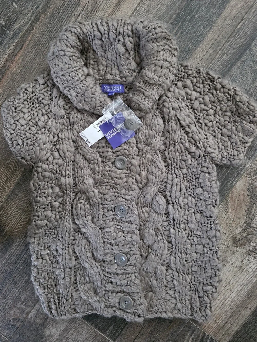 Women's Wool Blend Chunky Sweater Cardigan Button Up By Vivienne Tam